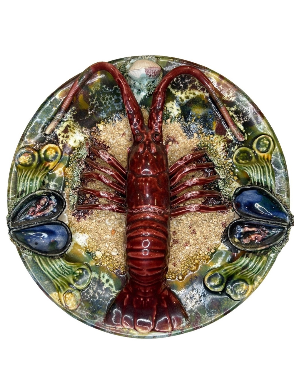 Jay Willfred Real Portuguese Palissy Hanging Majolica Lobster Plate Large 13”